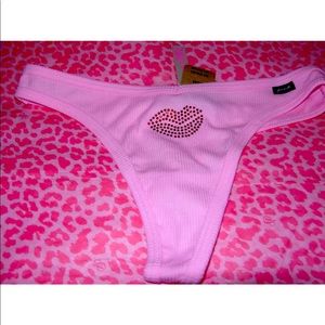 PINK Sexy Bling Rhinestone Kiss 💋 Lips Valentines Thong XS S NWT